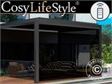 Elektrische Seitenwand für bioklimatischen Pergola Pavillon San Pablo, 4m, Schwarz