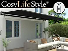 Awning w/Remote Control, 3.95x2.5 m, Black/Black Frame