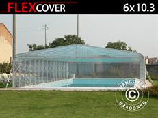 Poolüberdachung, faltbar, 6x10,3x2,7m, Weiß/Durchsichtig