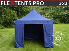 Tente pliable FleXtents PRO 3x3m Bleu foncé, avec 4 cotés