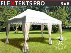 Tente pliable FleXtents PRO "Wave" 3x6m Blanc, avec 6 rideaux decoratifs