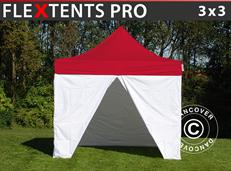 Tente pliable FleXtents® PRO, tente médicale et d’urgence, 3x3m, Rouge/Blanc, 4 parois latérales incluses