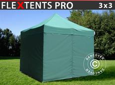 Tente pliable FleXtents PRO 3x3m Vert, avec 4 cotés