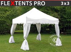 Tente pliable FleXtents PRO "Wave" 3x3m Blanc, avec 4 rideaux decoratifs