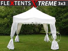 Tente pliable FleXtents Xtreme 50 "Wave" 3x3m Blanc, avec 4 rideaux decoratifs