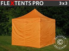 Tente pliable FleXtents PRO 3x3m Orange, avec 4 cotés