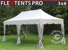 Tente pliable FleXtents PRO "Peaked" 3x6m Latte, avec 6 rideaux decoratifs