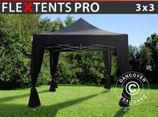 Pop up gazebo FleXtents PRO 3x3 m Black, incl. 4 decorative curtains
