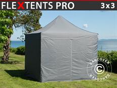 Tente pliable FleXtents PRO 3x3m Gris, avec 4 cotés