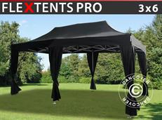 Tente pliable FleXtents PRO 3x6m Noir, incl. 6 rideaux decoratifs