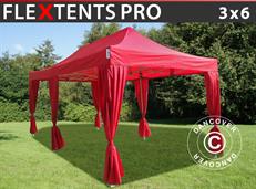 Tente pliable FleXtents PRO 3x6m Rouge, incl. 6 rideaux decoratifs