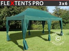 Tente pliable FleXtents PRO 3x6m Vert, incl. 6 rideaux decoratifs