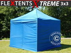 Tente pliable FleXtents Xtreme 60 3x3m Bleu, avec 4 cotés