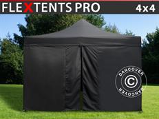 Tente pliable FleXtents PRO 4x4m Noir, avec 4 cotés