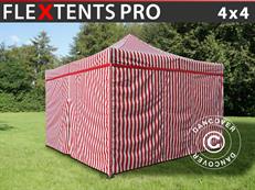 Tente pliable FleXtents PRO 4x4m Rayé, avec 4 cotés