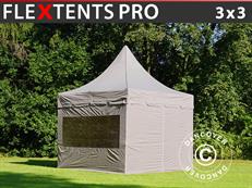 Tente pliable FleXtents PRO Peak Pagoda 3x3m Latte, Incl. 4 parois latérales