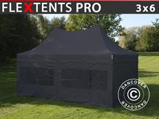 Tente pliable FleXtents PRO Peak Pagoda 3x6m Noir, Incl. 6 parois latérales