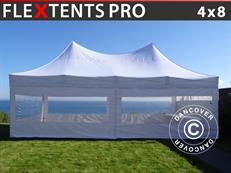 Tente pliable FleXtents PRO Peak Pagoda 4x8m Blanc, Incl. 6 parois latérales