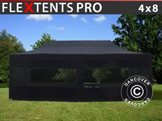 Gazebo pieghevole FleXtents PRO 4x8m Nero, incl. 6 fianchi