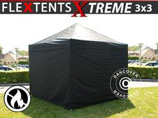 Tente pliable FleXtents Xtreme 50 3x3m Noir, Ignifugé, avec 4 cotés