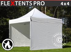 Tente pliable FleXtents PRO 4x4m Blanc, Ignifugé, avec 4 cotés