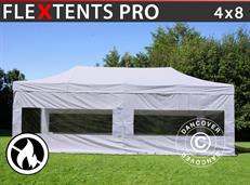 Tente pliable FleXtents PRO 4x8m Blanc, Ignifugé, avec 6 cotés