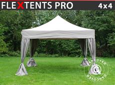 Tente pliable FleXtents PRO 4x4m Latte, avec 4 rideaux décoratifs