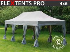 Tente pliable FleXtents PRO 4x6m Latte, avec 8 rideaux décoratifs