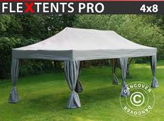 Tente pliable FleXtents PRO 4x8m Latte, avec 6 rideaux décoratifs