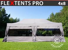 Tente pliable FleXtents PRO 4x8m Latte, avec 6 cotés & rideaux décoratifs