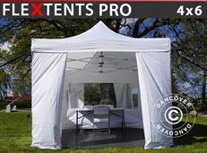 Tente pour visiteur FleXtents PRO 4x6m blanc, incl. 8 parois et 1 paroi de séparation transparente