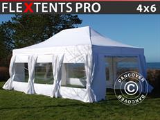 Tente pliable FleXtents PRO 4x6m Blanc, avec 8 cotés & rideaux décoratifs
