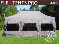 Tente pliable FleXtents PRO "Peaked" 4x6m Latte, avec 8 cotés & rideaux décoratifs