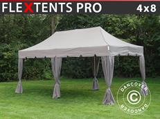 Tente pliable FleXtents PRO "Peaked" 4x8m Latte, avec 6 rideaux decoratifs