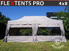 Tente pliable FleXtents PRO "Peaked" 4x8m Latte, incl. 6 parois latérales et 6 rideaux décoratifs