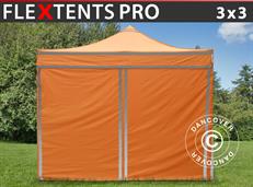 Carpa plegable FleXtents PRO, Carpa de trabajo 3x3m Naranja reflectante, Incl. 4 lados