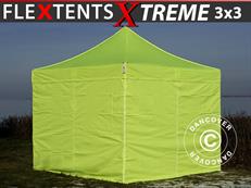Tente pliable FleXtents Xtreme 50 3x3m Néon jaune/vert, avec 4 cotés