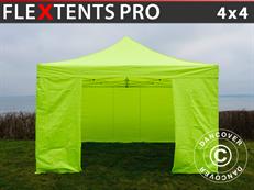 Tente pliable FleXtents PRO 4x4m Néon jaune/vert, avec 4 cotés