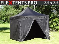 Faltzelt FleXtents PRO 2,5x2,5m Schwarz, mit 4 Seitenwänden