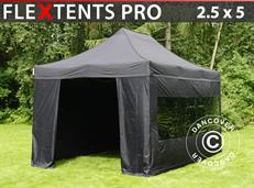 Faltzelt FleXtents PRO 2,5x5m Schwarz, mit 6 Seitenwänden