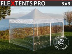 Tente pliable FleXtents PRO 3x3m Transparent, avec 4 cotés