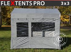 Tente pliable FleXtents PRO Trapezo 3x3m Gris, avec 4 cotés