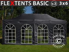 Pop up gazebo FleXtents Basic v.3, 3x6 m Black, incl. 4 sidewalls