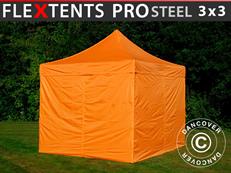 Tente pliable FleXtents PRO Steel 3x3m Orange, avec 4 cotés