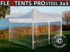 Tente pliable FleXtents PRO Steel 3x3m Transparent, avec 4 cotés
