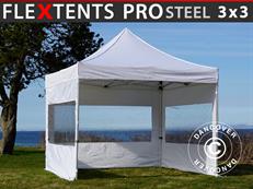 Tente pliable FleXtents PRO Steel 3x3m Blanc, avec 4 cotés
