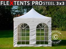 Tente pliable FleXtents PRO Steel Vintage Style 3x3m Blanc, avec 4 cotés