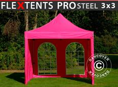 Tente pliable FleXtents PRO Steel 3x3m Rose, avec 4 cotés