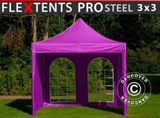 Tente pliable FleXtents PRO Steel 3x3m Violet, avec 4 cotés
