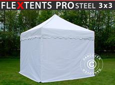 Tente pliable FleXtents PRO Steel "Wave" 3x3m Blanc, avec 4 cotés